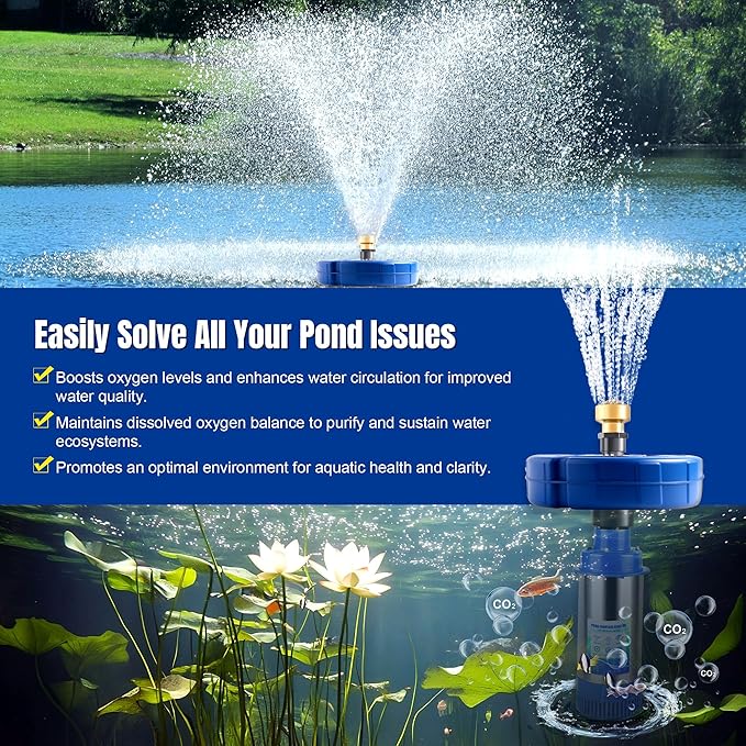 Pondvita RGB LED Pond Fountain Aerator 750W with Color-Changing Light Show, 1HP 15000 GPH Floating Aerating Pump, 100ft Power Cord, Controller, APP & Remote Control, Perfect for Ponds & Lakes(120V)