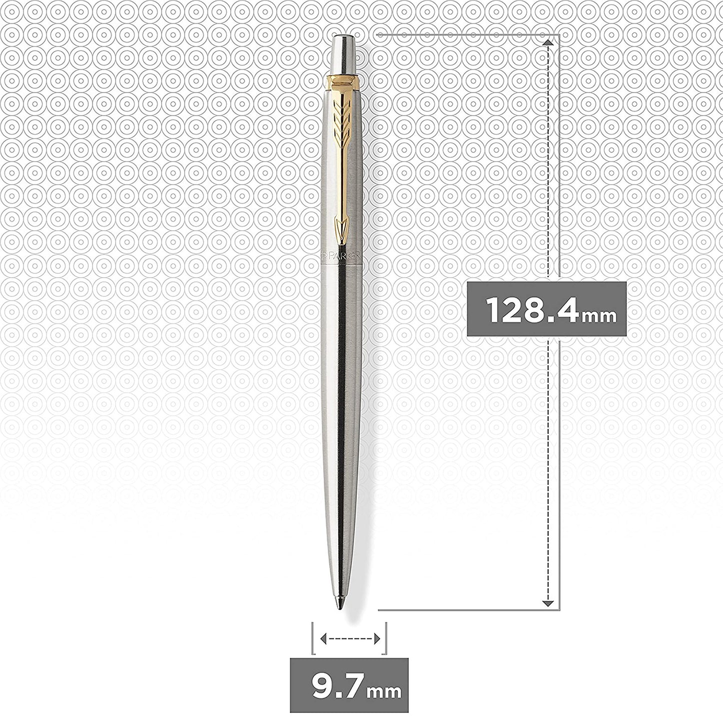 Parker Jotter Ballpoint Pen, Stainless Steel with Golden Trim, Medium Point, Blue Ink, Gift Box - Smooth Writing, Sleek, Polished, Professional, Desk Essentials