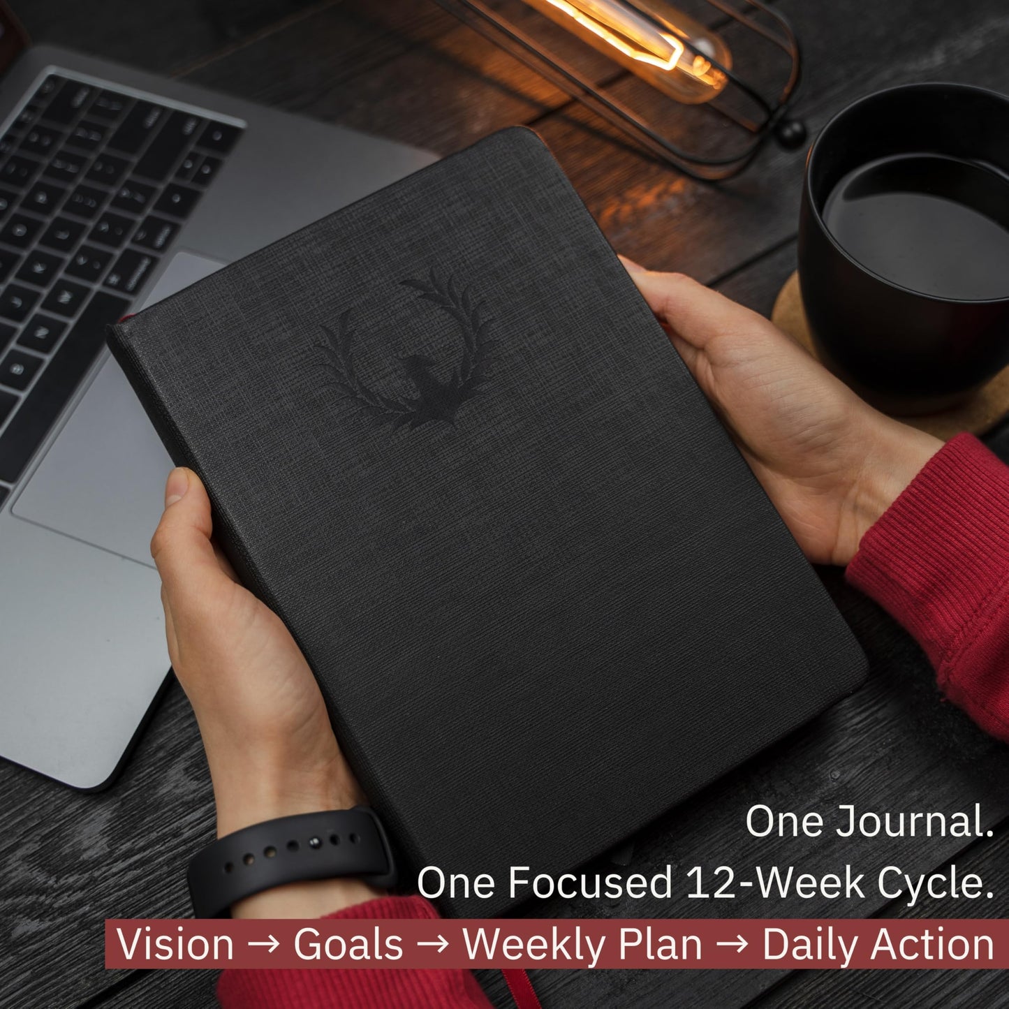 The Phoenix Journal - Quarterly Goal Planner, Daily Planner Journal & Organizer for Goal Setting, Productivity & Focus - Undated 12 Week Planner, Weekly & Monthly Planning, Habit Tracking - Hardcover - Black