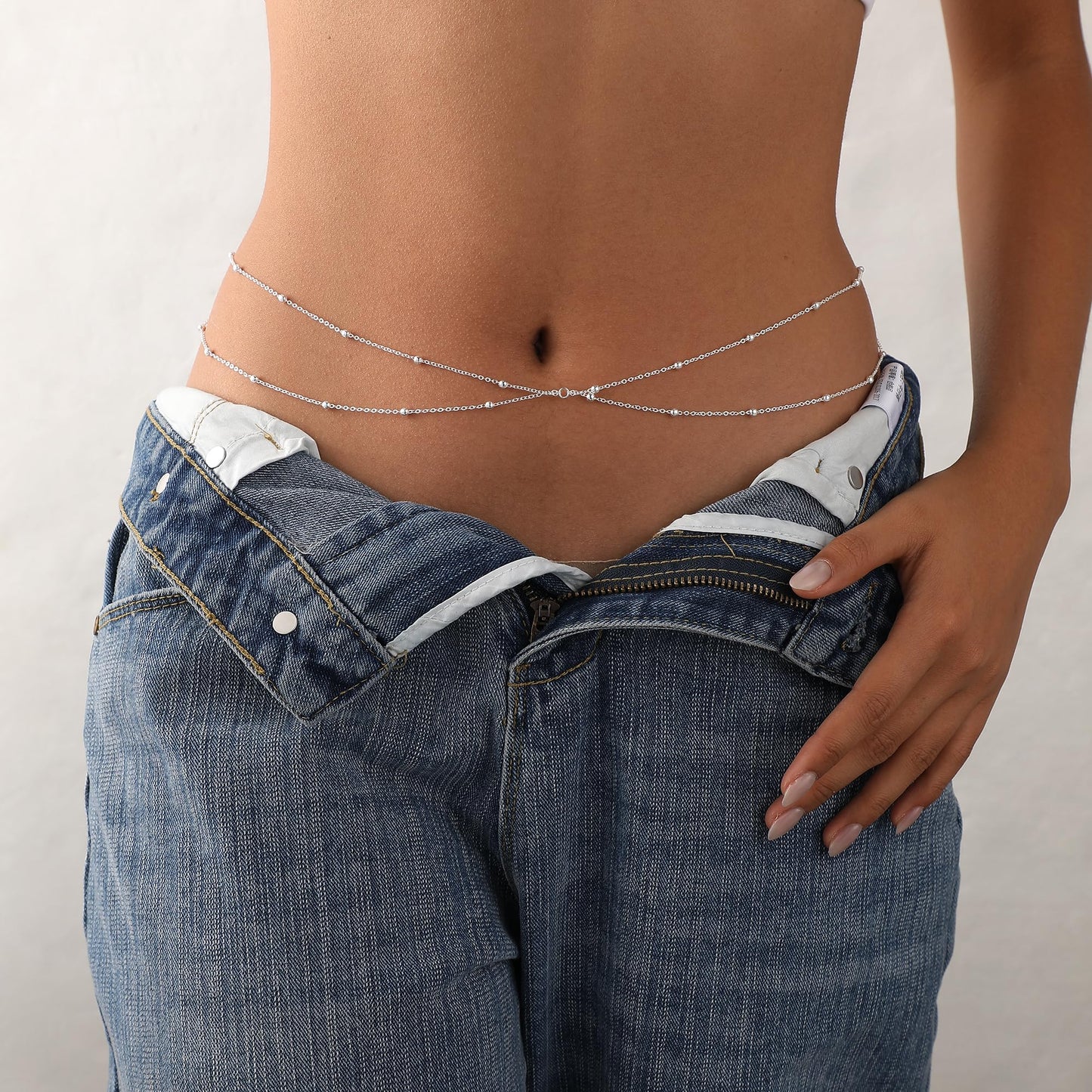 Waist Chain for Women 14K Silver Plated Body Jewelry Layered Waist Beads Chains Layered Bead Link Silver Belly Chain Belly Belt Chains Adjustable Sexy Bikini Body Jewelry Daily Belts Gifts for Women