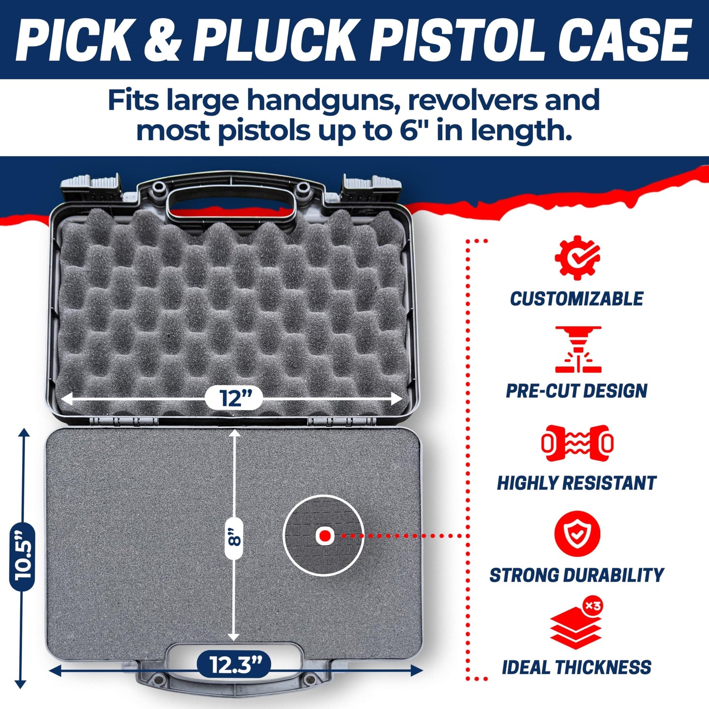 Cedar Mill Fine Firearms TSA Approved Gun Case - Gun Carry-on Bag for Handgun & 9mm Pistol, Revolver - Airline Approved Hard Case - Travel Pistol Carrying Bag (12.3” x 10.5”)