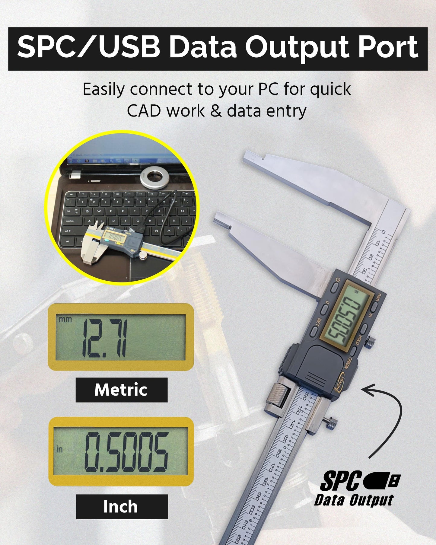 iGAGING Absolute Origin Heavy Duty 24" Digital Caliper, IP54 Electronic, SPC/USB Output Port, Inch & Metric Modes, Case, Manual, Battery