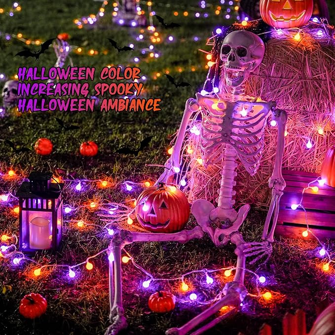 JMEXSUSS 100 LED Globe String Lights Indoor Plug in with Remote, 33ft Connectable Christmas Lights Outdoor, 8 Modes Orange and Purple Fairy Light Outdoor for Bedroom Room Party Christmas Decor