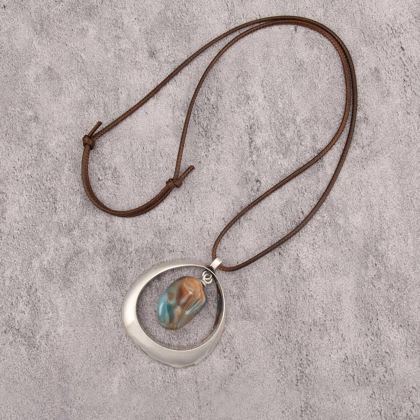 joymiao Bohemian Necklace Women Chunky Long Vintage Necklace Boho Hippie Choker Style Necklaces with Silver Pendant Stone Casual Jewelry