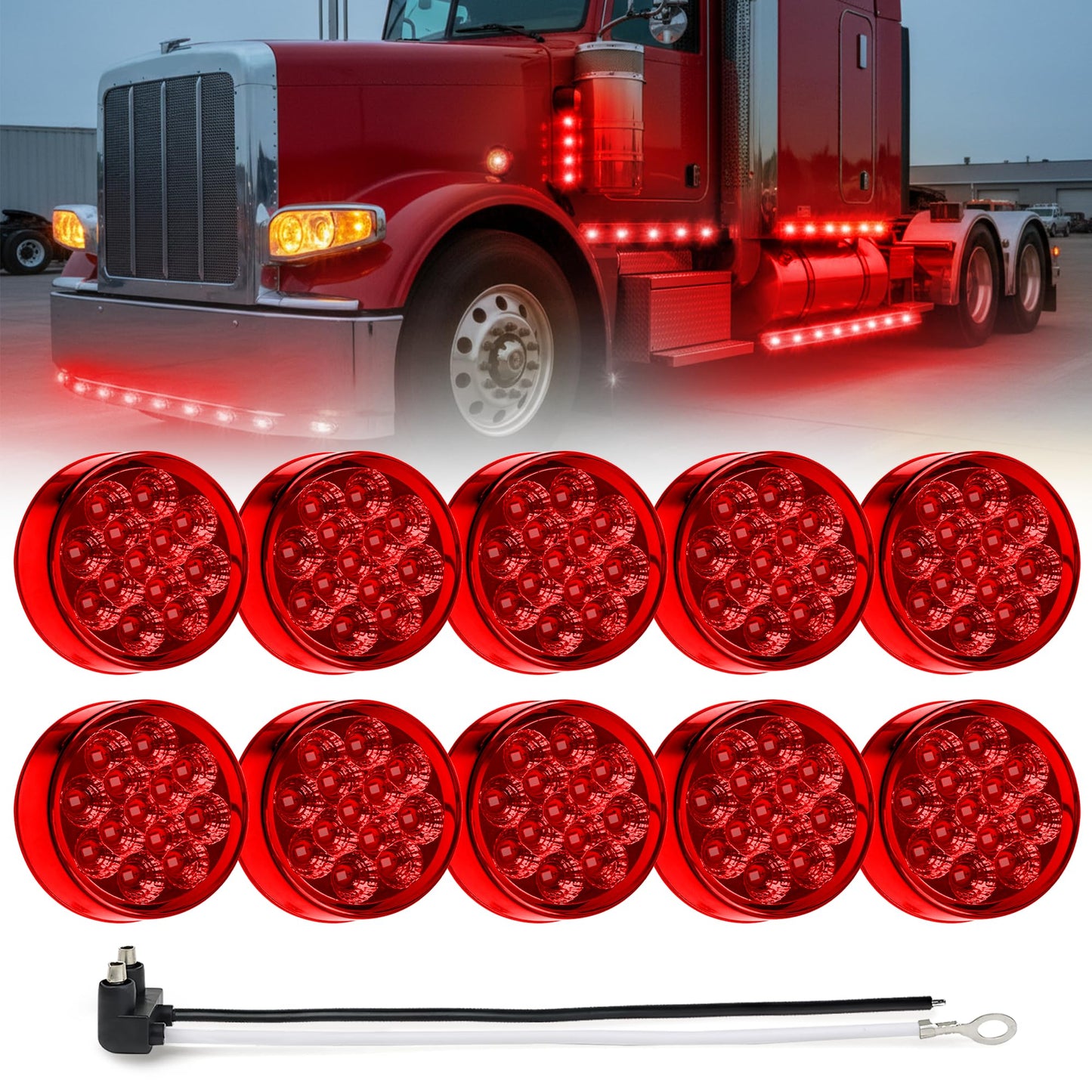 MADCATZ 10Pcs of 2.5    Mini Round Red LED Marker Lights 13 Diodes w/2-Prong Pigtail, Sealed Waterproof 12V DC for Truck Trailer
