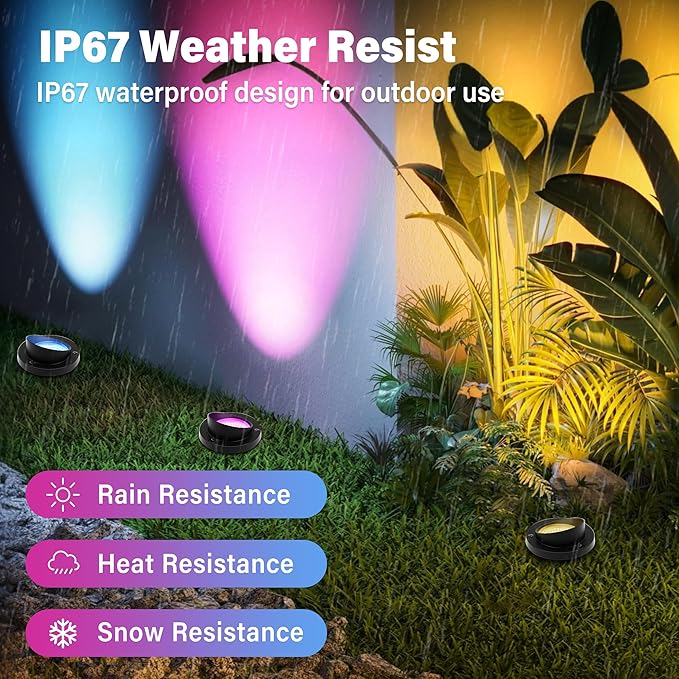 Christmas Outdoor Landscape Lighting RGBW Spotlight,Color Changing Outdoor Ground Light,IP67 Waterproof Pathway Lights,2 Pack Low Voltage LED In-Ground Light for Pathway Garden Yard Fence Deck