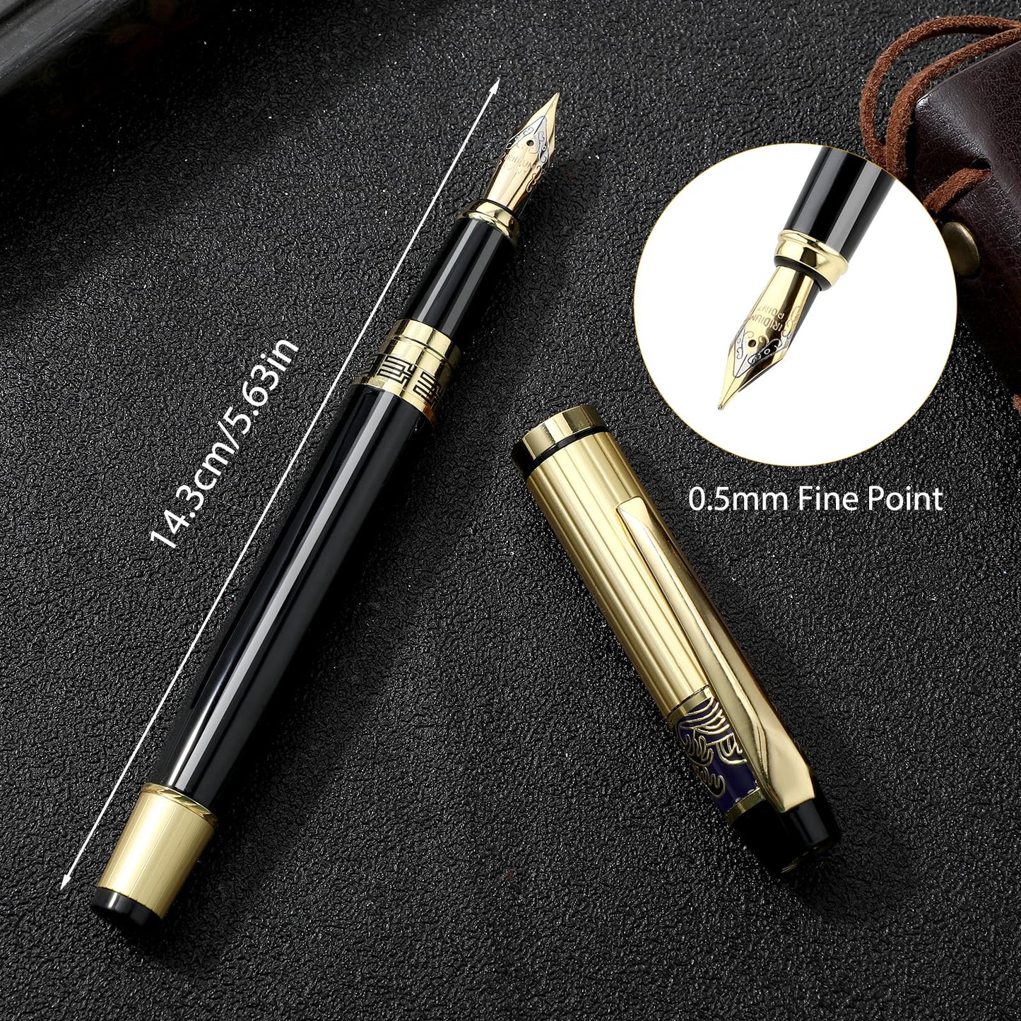 Andibro Metal Fountain Pens, With 10 Black Ink 2.6mm Cartridges, 0.5mm Luxury Fine Point Fountain Pen Business Pen Smooth Writing Stainless Steel Pen Calligraphy Pen for Office School Supplies(Blue)