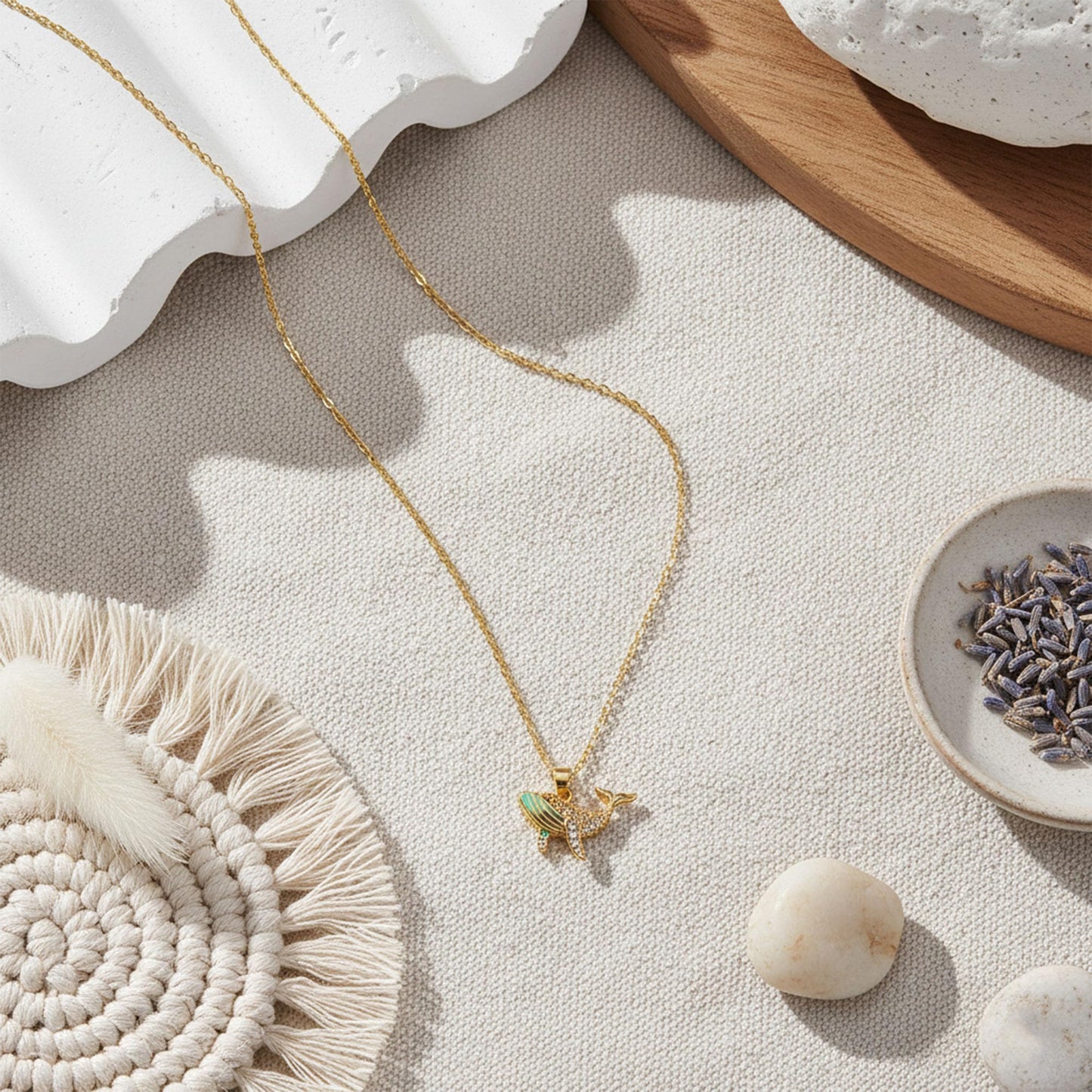 GLUBU Gold Whale Necklace for Women - Sparkling Sea Life Pendant with Blue Enamel, Dainty Ocean Jewelry with My Vibe My Choice Self-Love Message Card, Beach Nautical