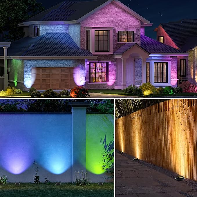 Christmas Outdoor Landscape Lighting RGBW Spotlight,Color Changing Outdoor Ground Light,IP67 Waterproof Pathway Lights,2 Pack Low Voltage LED In-Ground Light for Pathway Garden Yard Fence Deck