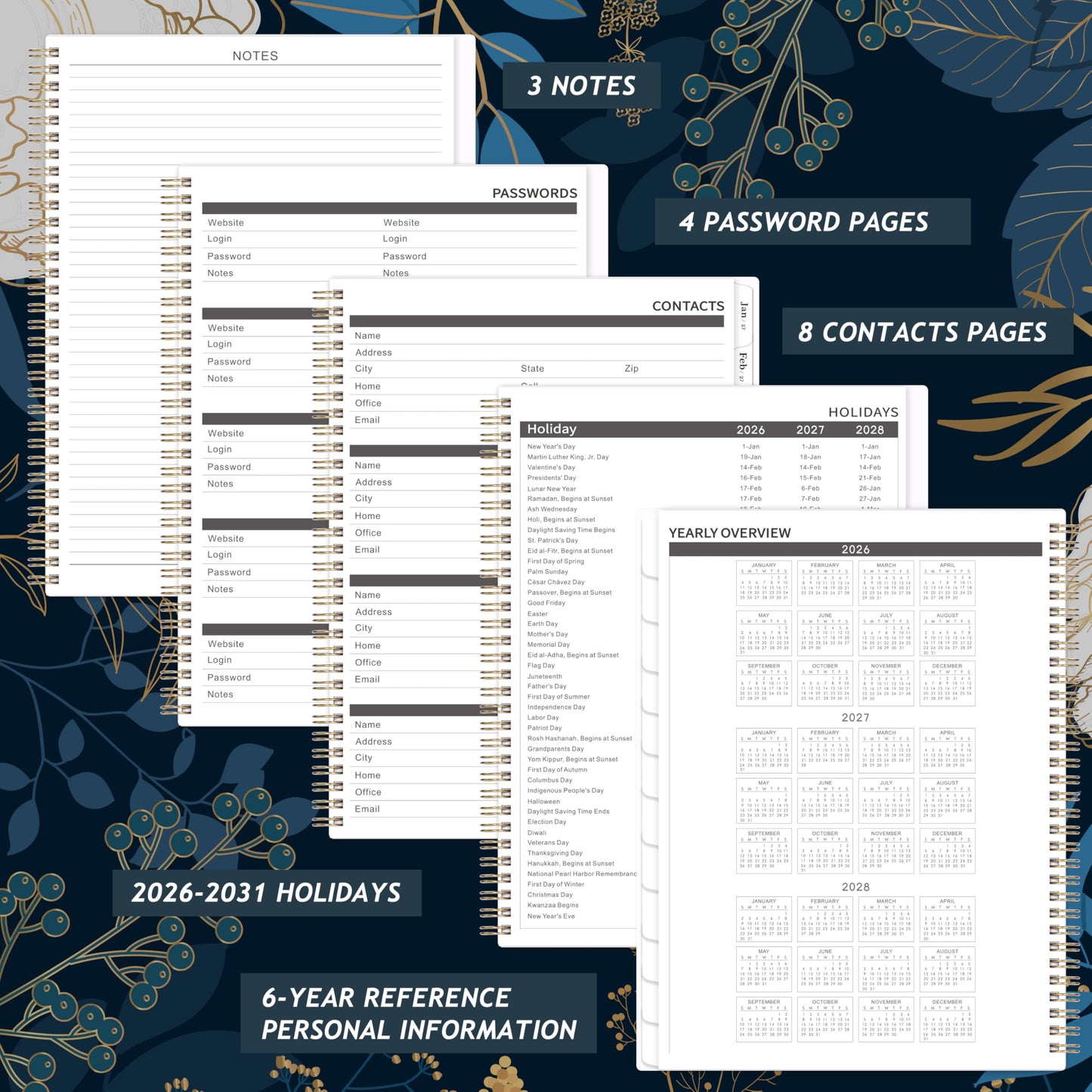 2026-2031 Monthly Planner - 5 Year Planner/Calendar 2026-2031, 11" x 9", 2026 Calendar Planner, Jul 2026 - Jun 2031, Tabs, Back Pocket, Holidays, Twin-Wire Binding, Note Pages
