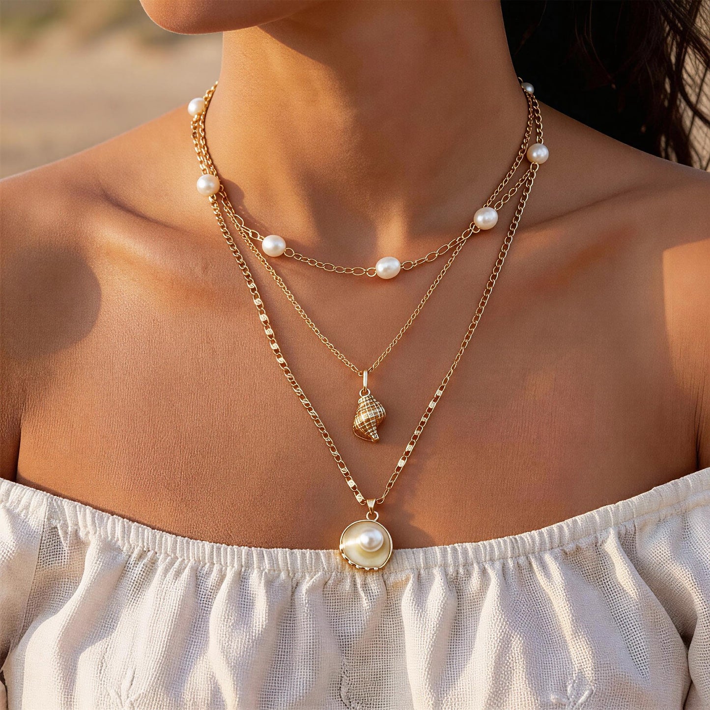 KummerSaprk Seashell Necklace Summer Vacation Jewelry for Women Gold Beachy Necklace Stack Starfish Flower Cowrie Sea Shell Pendant Necklaces Summer Essentials Accessories Gifts