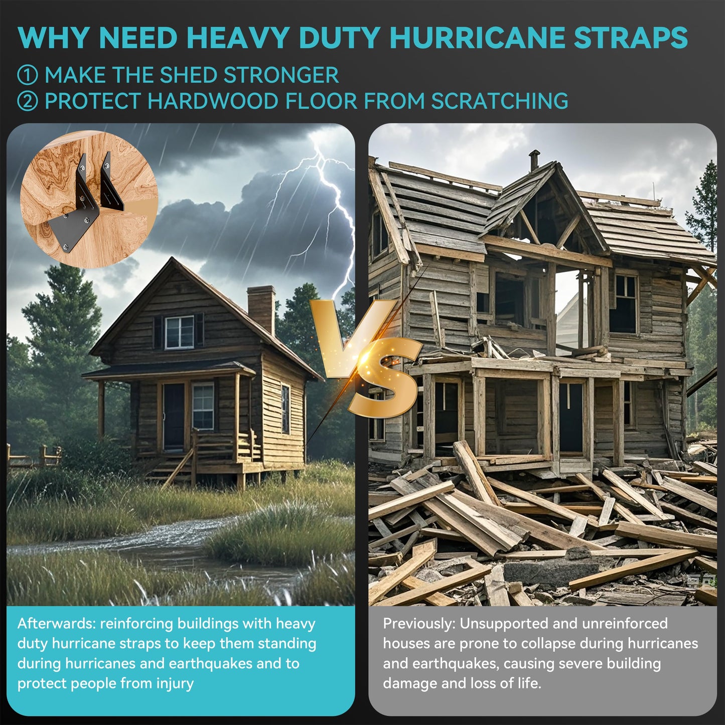 10 PCS Heavy Duty Black Hurricane Ties for Rafters,13 Gauge Roofing Hurricane Straps Thickness 2.2mm Fit 2x4,2x6,Hurricane Truss Hangers,Rafter Brackets,Hurricane Brackets,Joist Hanger,Hurricane Clips