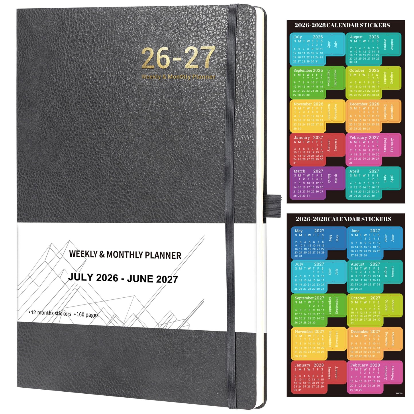 Planner 2026-2027 - Planner Weekly and Monthly 2026-2027, Jul 2026 - Jun. 2027, 8.5" x 11", Academic Calendar, Leather Cover Planners with Thick Paper, Back Pocket with Notes Pages - Grey