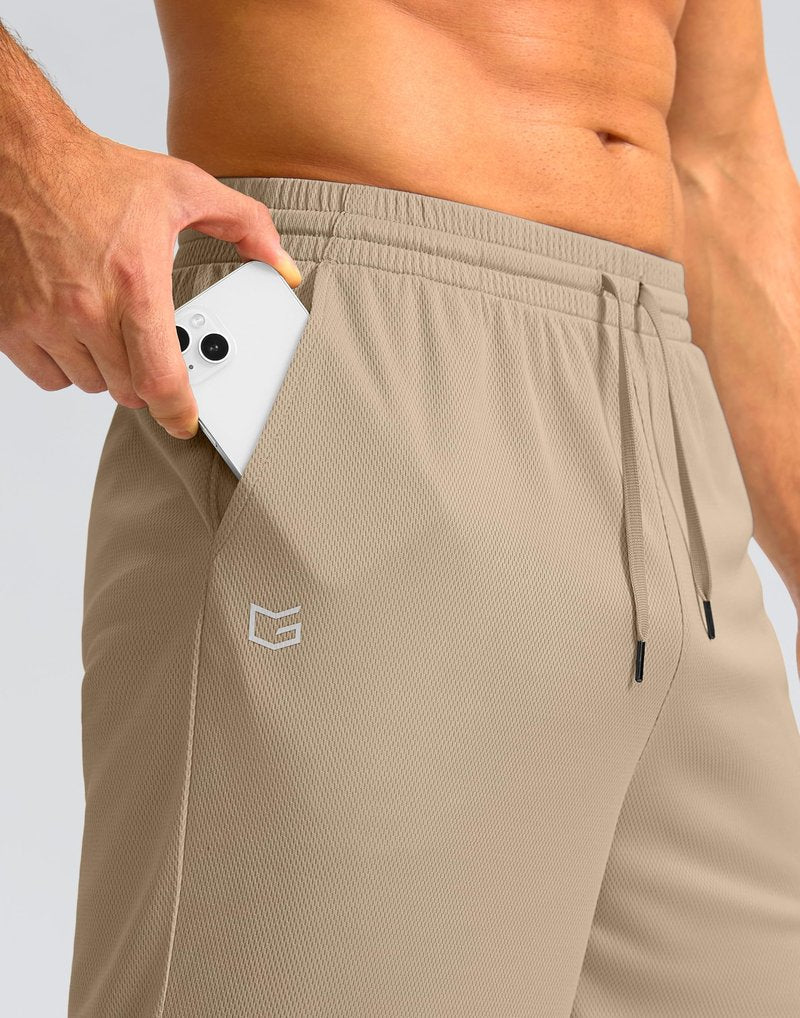 G Gradual Men's Athletic Shorts with Pockets 9" / 11" Long Basketball Shorts Lightweight Quick Dry Gym Workout Shorts for Men(Light Khaki,4XL)