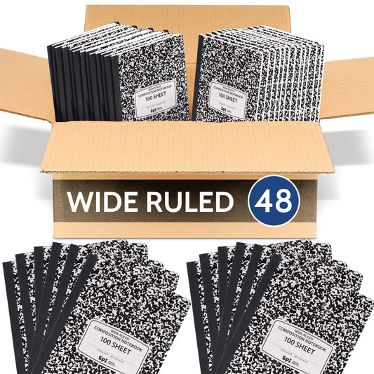 48 Pack - EPI Marble Hardcover Wide Ruled Composition Notebook | 200 Pages (100 Sheets), 9.75 x 7.5 in, Sturdy Sewn Binding | School, Office, Journaling, Notes