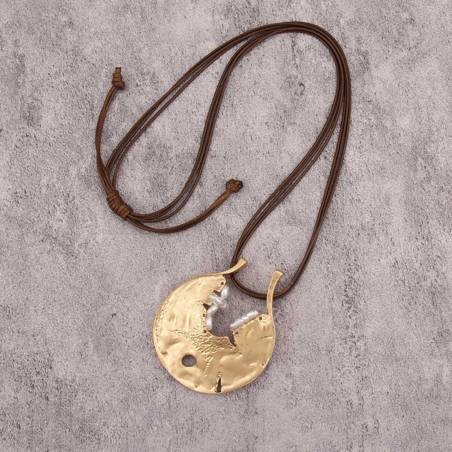 joymiao Boho Long Necklaces for Women Vintage Chunky Statement Necklace with Large Gold Circle Pendant and Pearl Long Boho Hippie Jewelry