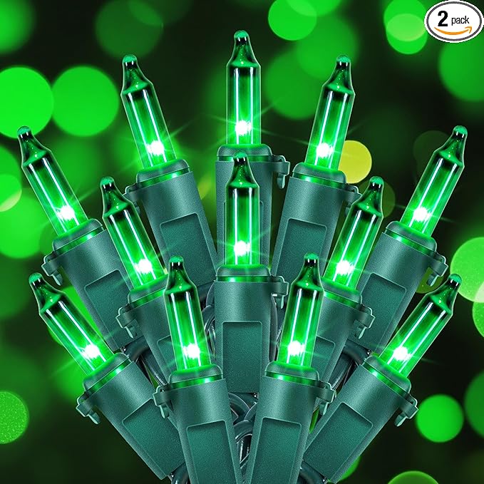 Hopolon St. Patrick's Day Mini String Lights, 2PACK 50Count 13Feet Incandescent Bulb Waterproof Green Fairy Lights Plug in for Indoor Outdoor Halloween Party Patio Christmas Decor,Green