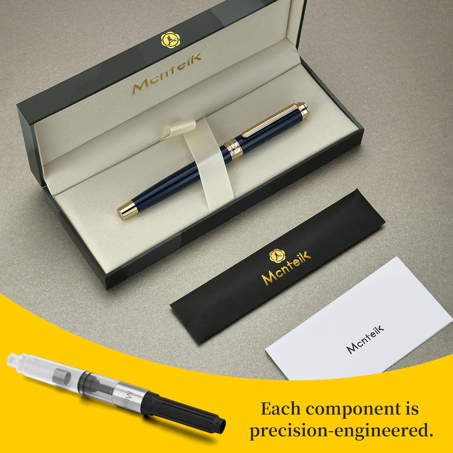 MCNTEIK 317 Fountain Pen,Stunning Luxury Piano Lacquer,18K Gilded Nib(Fine),Gorgeous 24K Gold Finish, Ink Converter,Best Gift for Men&Women-Elegant,Executive,Nice Pens for Writing, BU-F