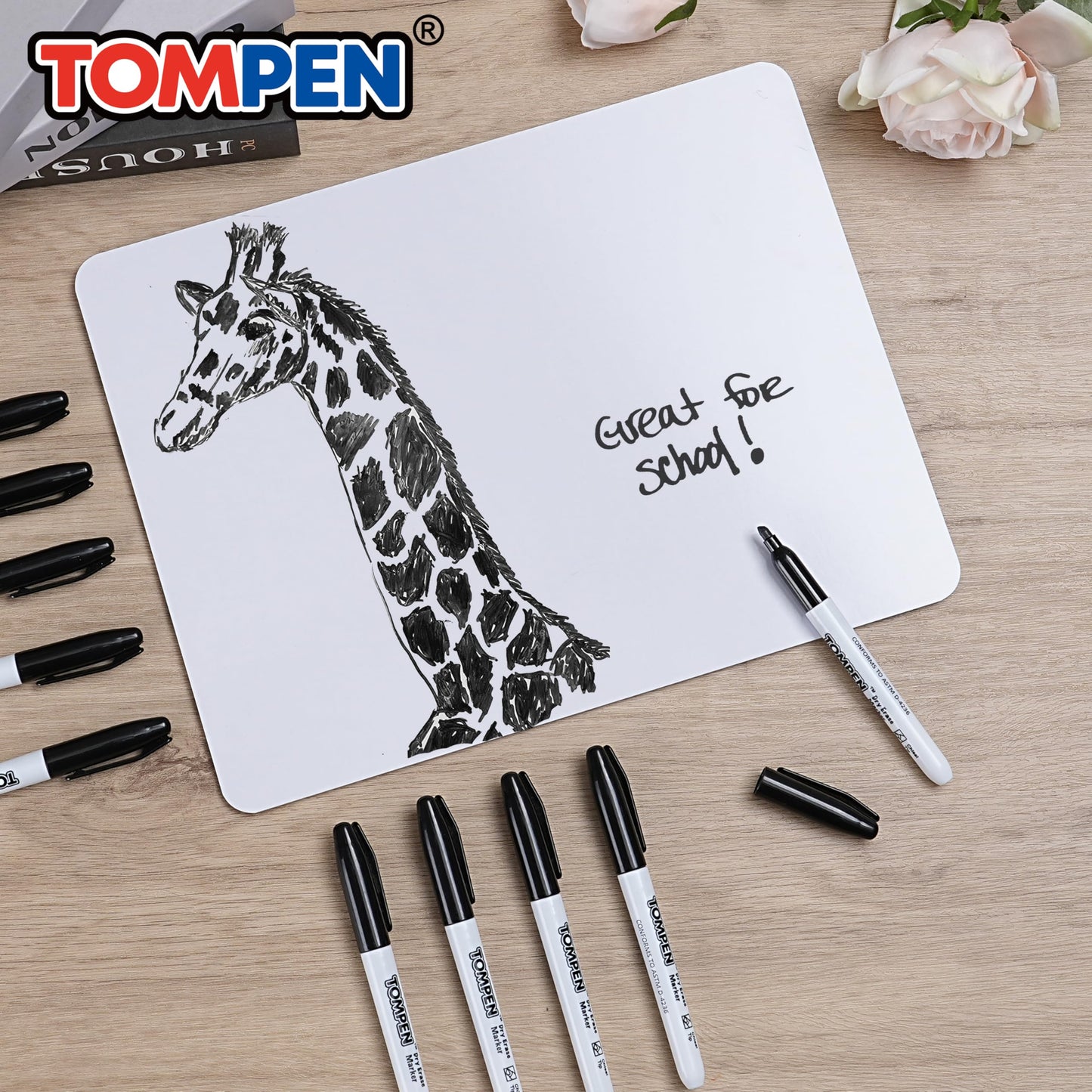 TOMPEN Dry Erase Markers Black,160 Bulk Pack Chisel Tip,Low Odor Quick-Drying Whiteboard Markers for Office Home School Writing Planning