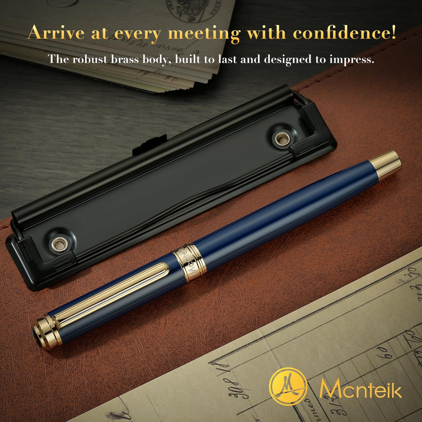 MCNTEIK 317 Rollerball - Stunning Luxury Blue Lacquer Pen with 24K Gold Finish, Schmidt Black Ink Refill, Fancy Gift Set for Men & Women, Professional, Graduation Executive Office, Nice Classic Pens