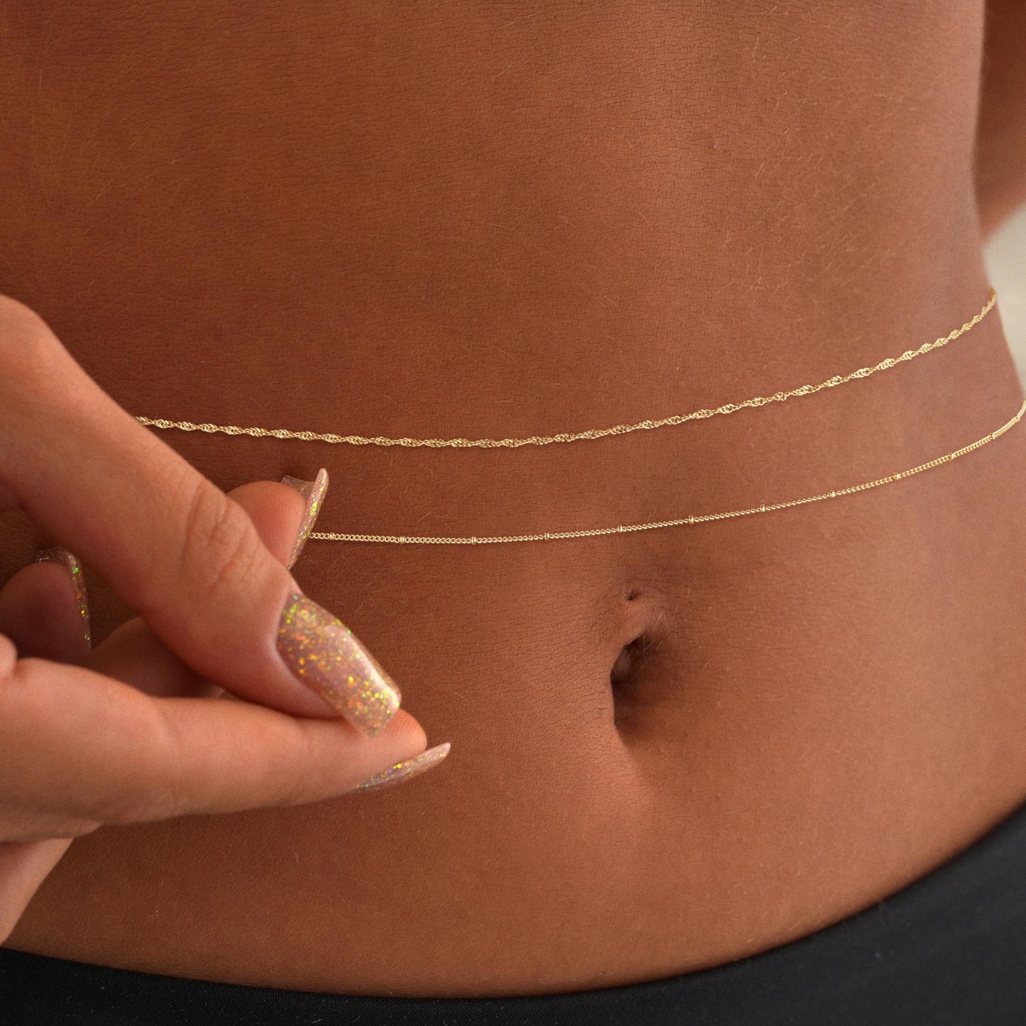 Kyerlyn Gold Plated Waist Chain Satellite Body Chain Layered belly rope Chains Sexy Bikini Beach for Women Waterproof Adjustable 2PCS 26.5-33Inch
