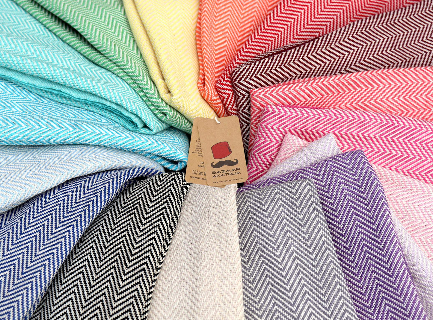 Bazaar Anatolia Turkish Beach Towel 100% Cotton Bath Towels 71x39 Quick Dry Sand Free Lightweight Large Oversized Herringbone Turquoise