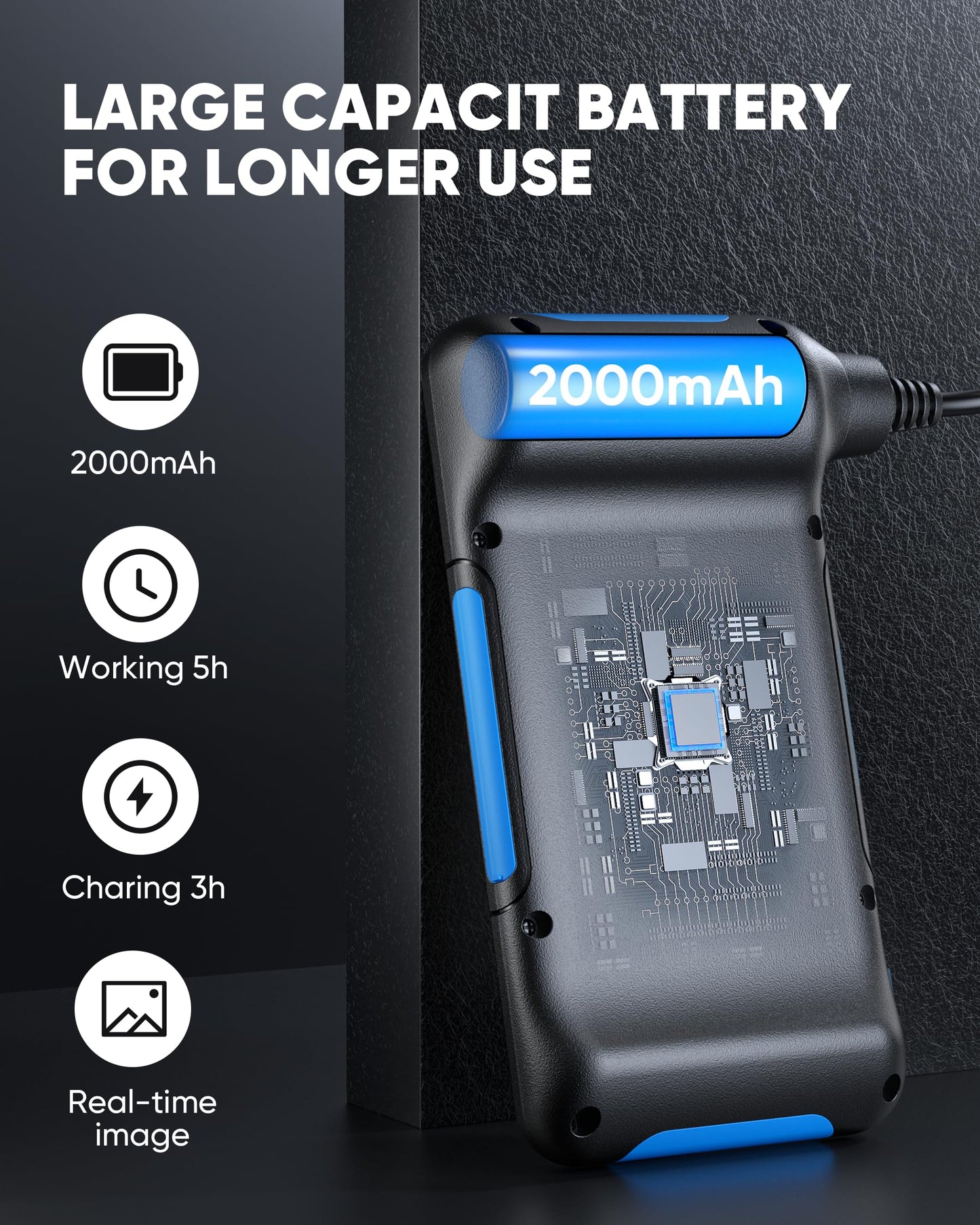 T TAKMLY Endoscope Camera with Light, Dual Lens 1080P Industrial Borescope with 8 LED Lights, 4.3'' Inspection Snake Cameras, 16.4FT Semi-Rigid Cable, IP67 Waterproof (Blue)