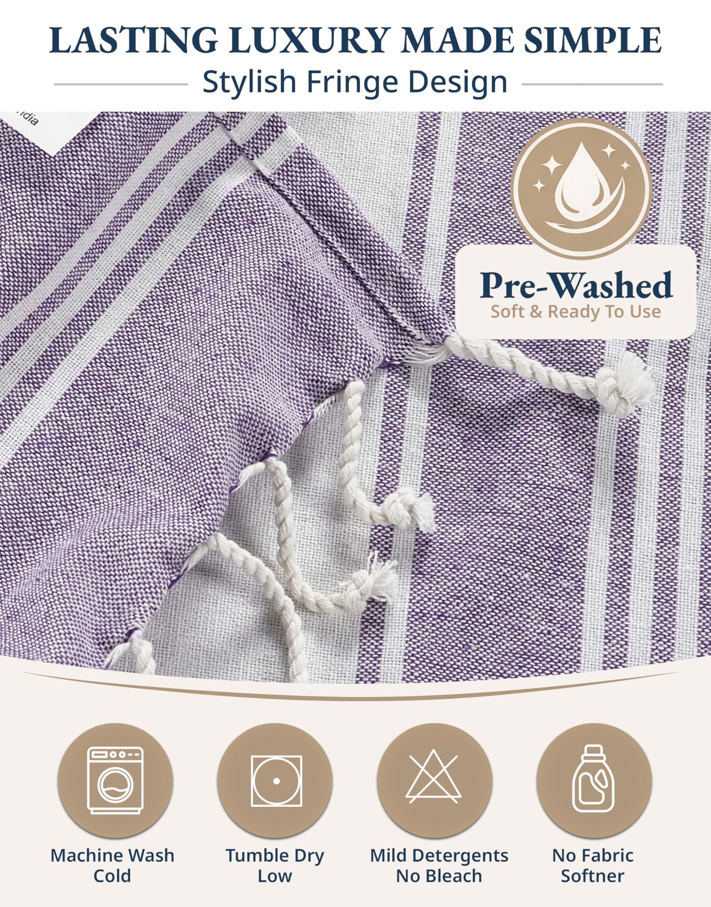 LANE LINEN Beach Towels 4 Pack Oversized - Turkish Towel Set, Pre-Washed Oversized Beach Towel, Quick Dry Beach Towels for Travel, Beach Towel Large, 39"x71" - Regal Orchid