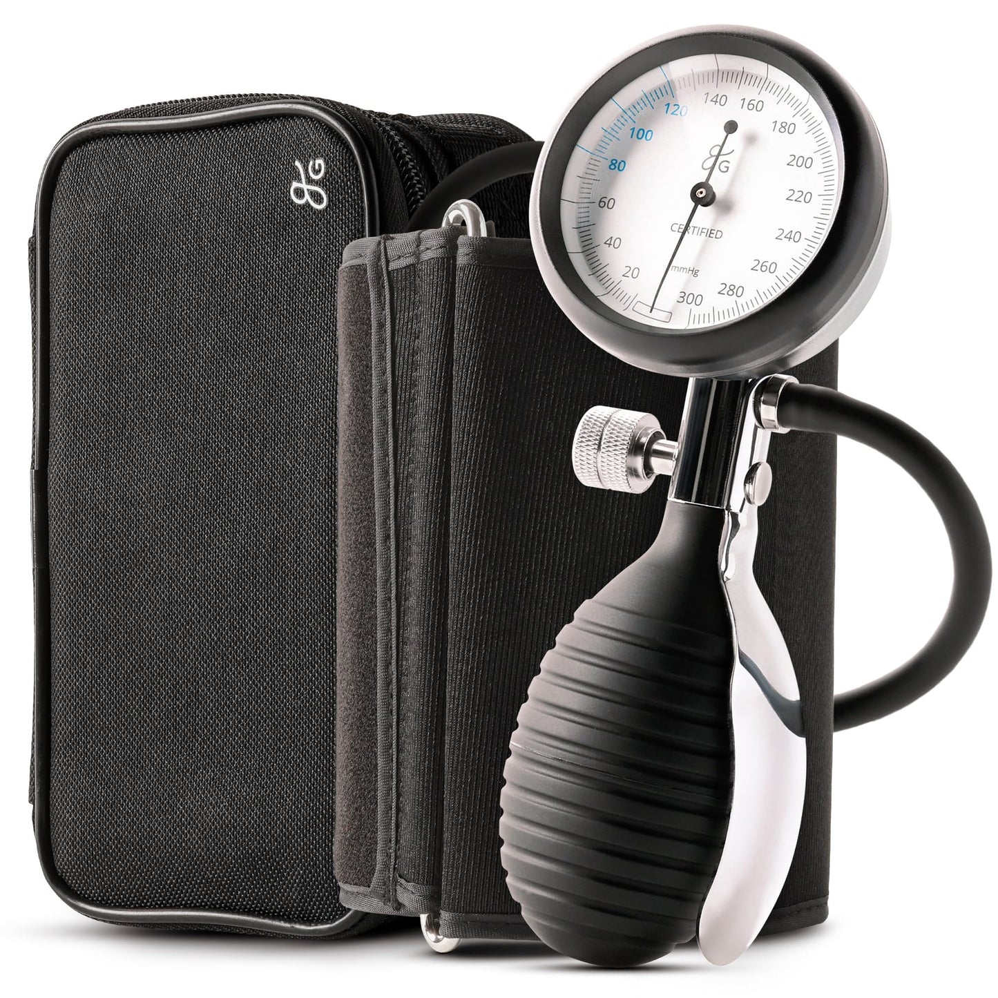 Greater Goods Sphygmomanometer – Adult Manual Blood Pressure Cuff, Wide-Range Fit (8.7”–16.5”), Latex-Free, for Nursing Students & Home Use, Portable BP Cuff with Carrying Case (Onyx Black)
