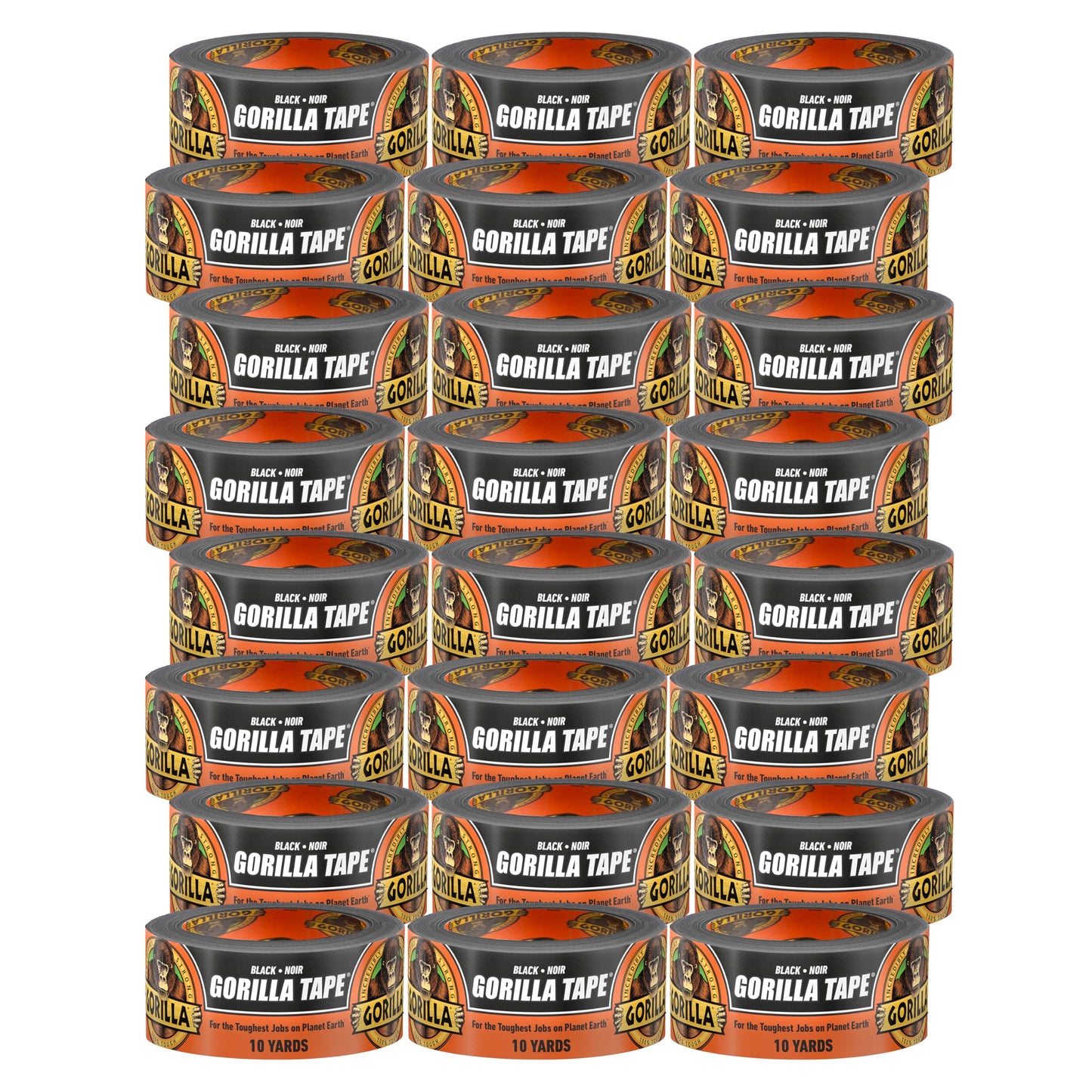 Gorilla Tape, Duct, Utility, Triple Layer Strength, Indoor & Outdoor, Weather Resistant Shell, 1.88 in x 10 yd, Black, (Pack of 24)