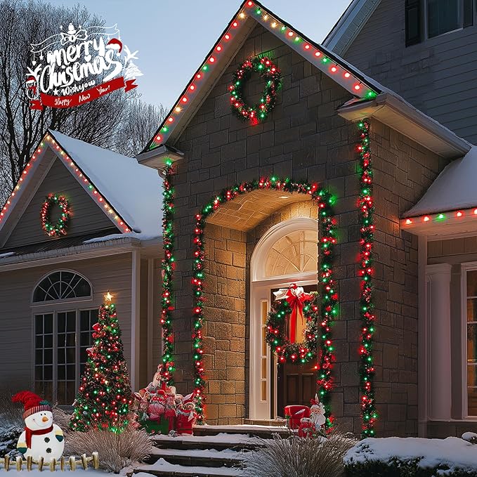 JMEXSUSS 600 LED Christmas String Lights Outdoor, Red and Green Lights Clear Wire, Christmas Twinkle String Lights Plug in for Tree Xmas Decorations