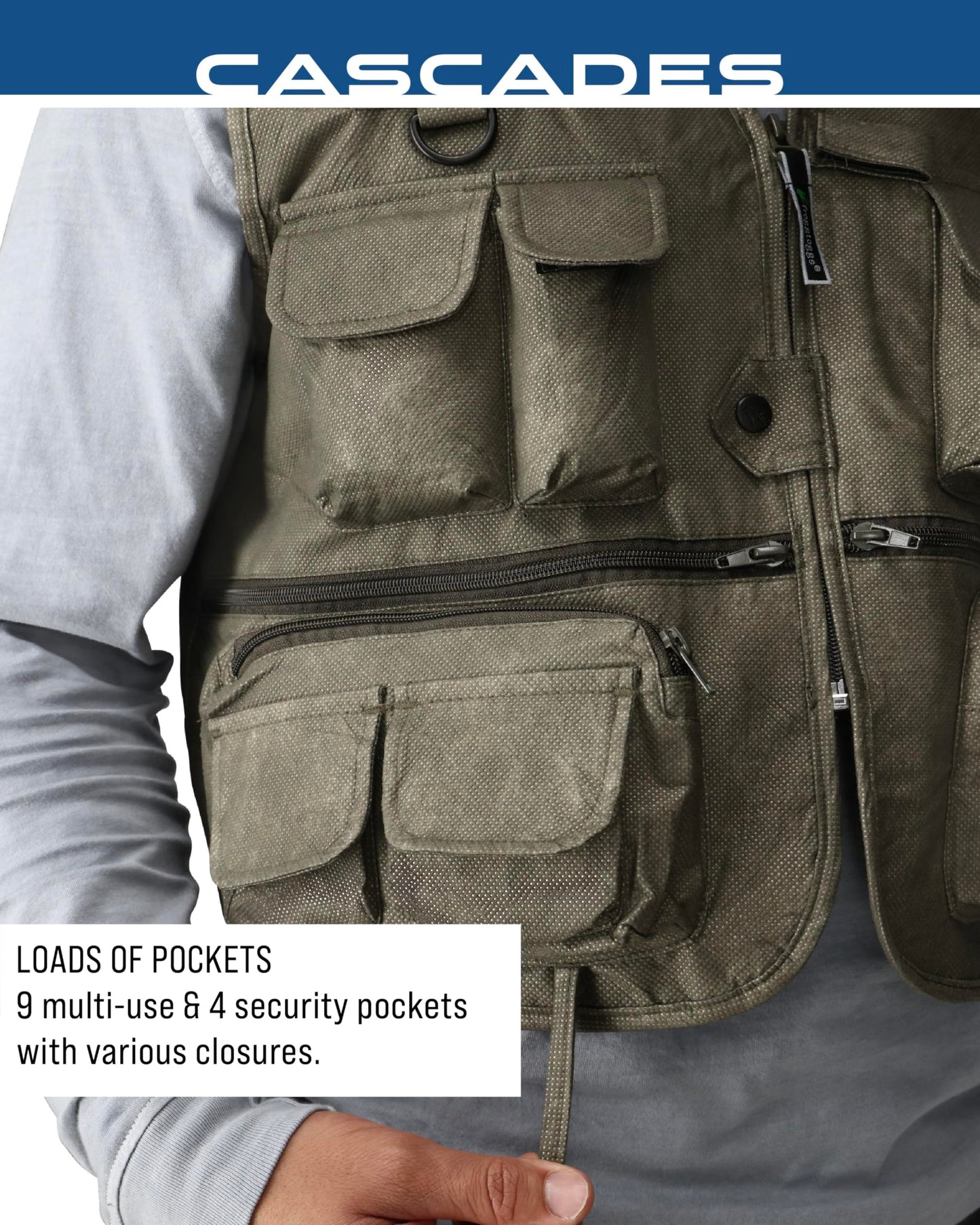 FROGG TOGGS Cascades Classic50, Lightweight and Breathable Fly Fishing Vest, Stone, Medium