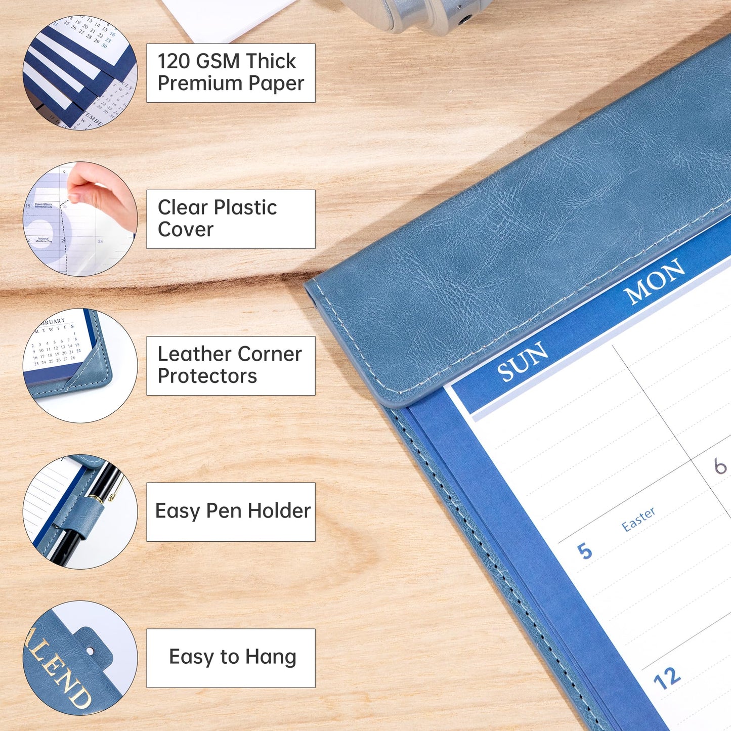 Yoment Desk Calendar 2026 Leather Desk Calendar with to-Do Lists, 13 Months Desk Pad Wall Calendar with Pen Holders PVC Cover for Work Office School Home Women Men, Jan2026-Dec 2026, 17 x 12, Blue