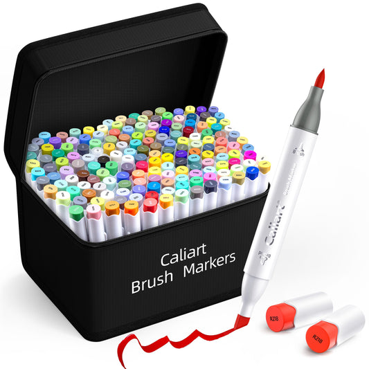 Caliart 168 Colors Alcohol Markers Brush Tip & Chisel, Dual Tip Art Markers Set for Adults Coloring Book Artists Sketch Illustration, with Case Permanent Colored Pen Art Supplies Drawing Gifts