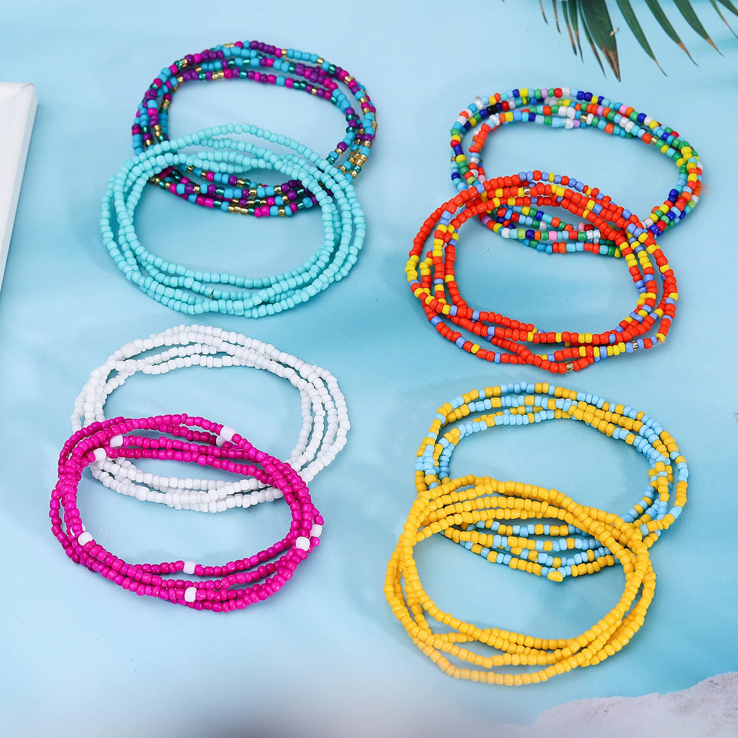 TOBENY 24PCS Waist Beads for Women African Belly Beads for the waist Colorful Summer Body Beads Jewelry Stretchy Elastic African Waist Beads 31.5-35.5 Inch Beaded Waist Chain