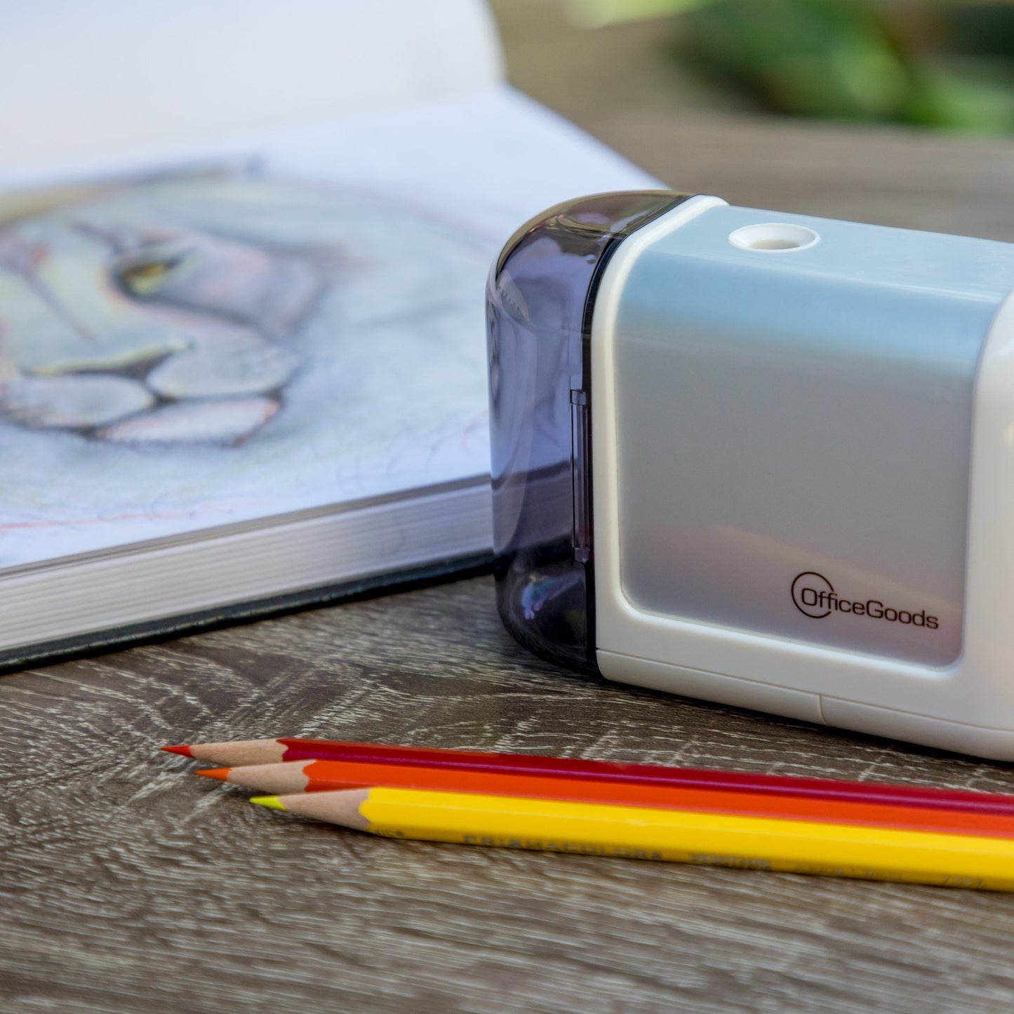 OfficeGoods Mini-Pro Electric Pencil Sharpener - Cordless Portable Sharpener - Battery Operated - Compact & Powerful for Home, Office & School - White