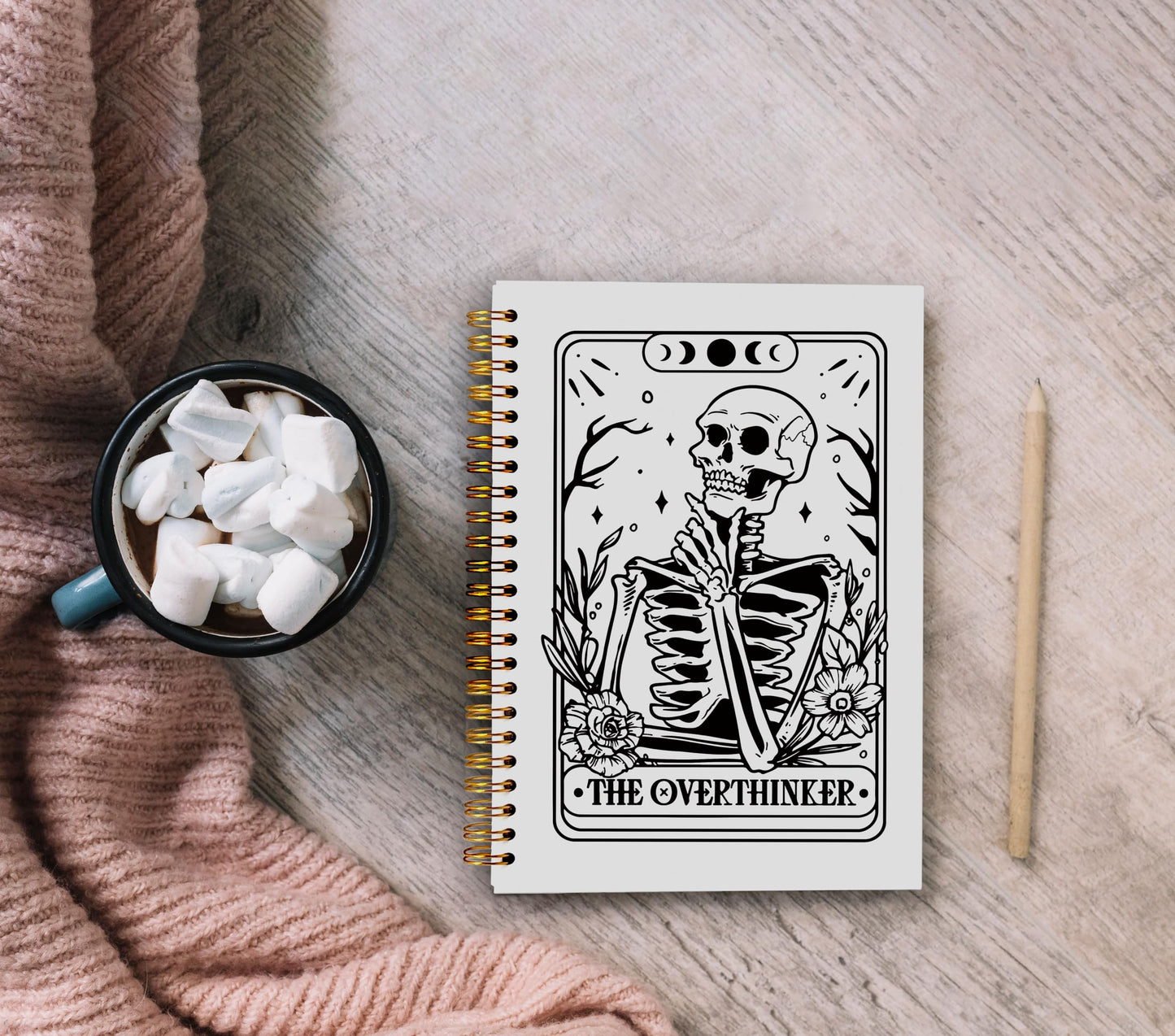 Ecezatik the Overthinker Tarot Card Notebook Journal, Gothic Goth Skull Notebook Journal, Witchy Journal, Goth Office Supplies, Witchy Stuff Spiral Notebook 5.5x8.3