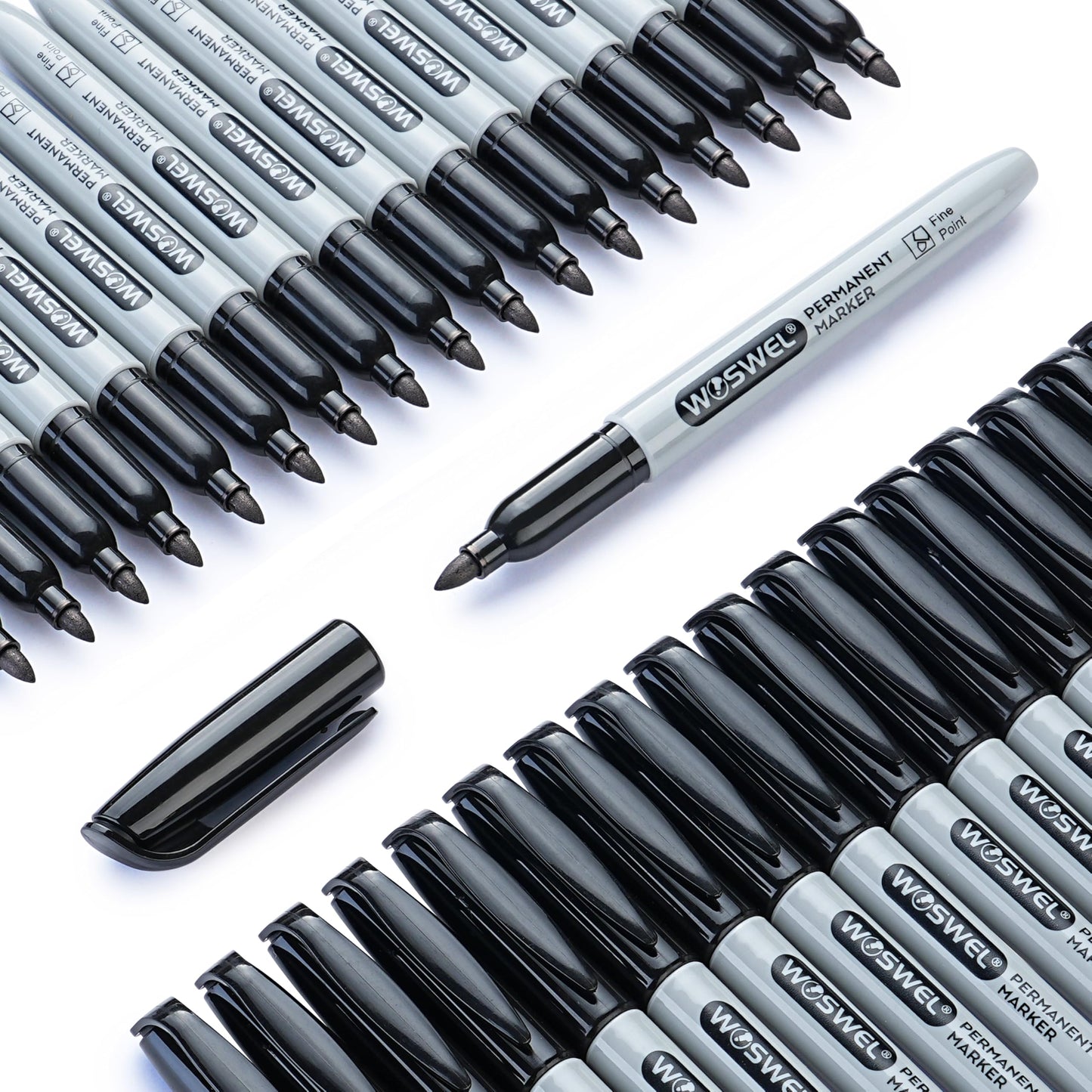 WOSWEL Permanent Markers Bulk, 144 Pack Fine Point Tip Black Permanent Marker Set, Waterproof Markers, Premium Smear Proof Pens, Quick Drying, Office Supplies for School, Office, Home