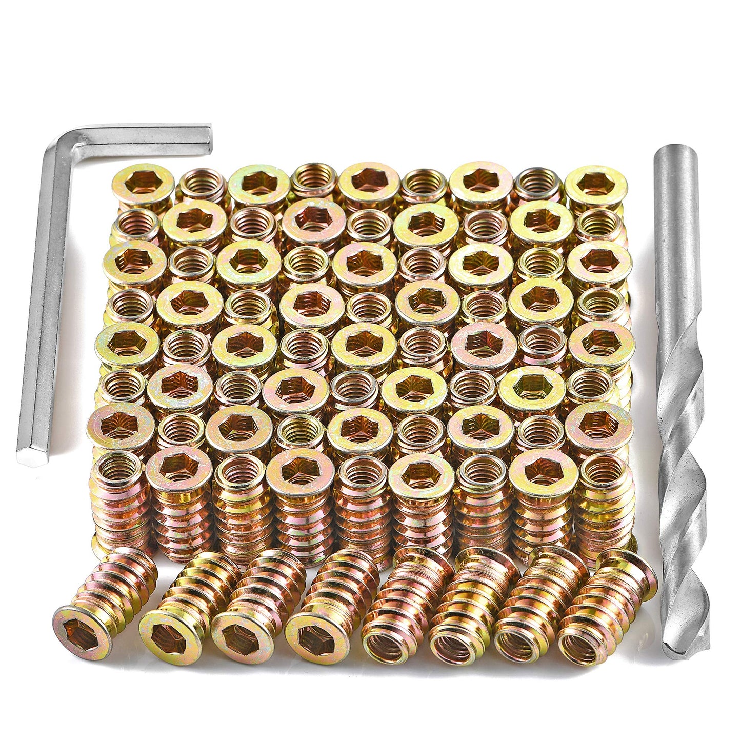 PGMJ 200 Pcs Threaded Inserts for Wood - Metal Screws Assortment Hex Socket Drive 1/4 "- 20 Nut Inserts, Bolt Fastener Connector Wood Embellishments for Furniture (1/4"-20x20mm)