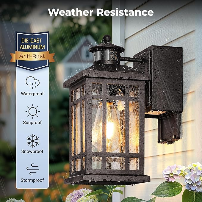 Motion Sensor Outdoor Lights with GFCI Outlet, 2-Pack ORB Dusk to Dawn Outdoor Lights, 5 Lighting Modes Exterior Light Fixture for House Front Door Patio Garage, Brightness Distance Adjustable