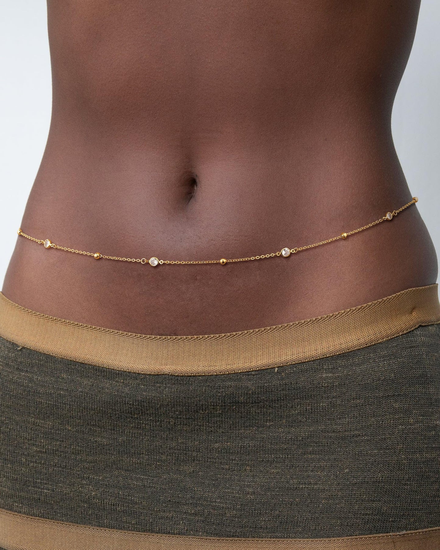 CHESKY 14K Gold Plated CZ Belly Chain, Adjustable Waterproof Body Chain for Women, Sexy Bikini Waist Beads With Diamond Chain, Dainty Jewelry Gift