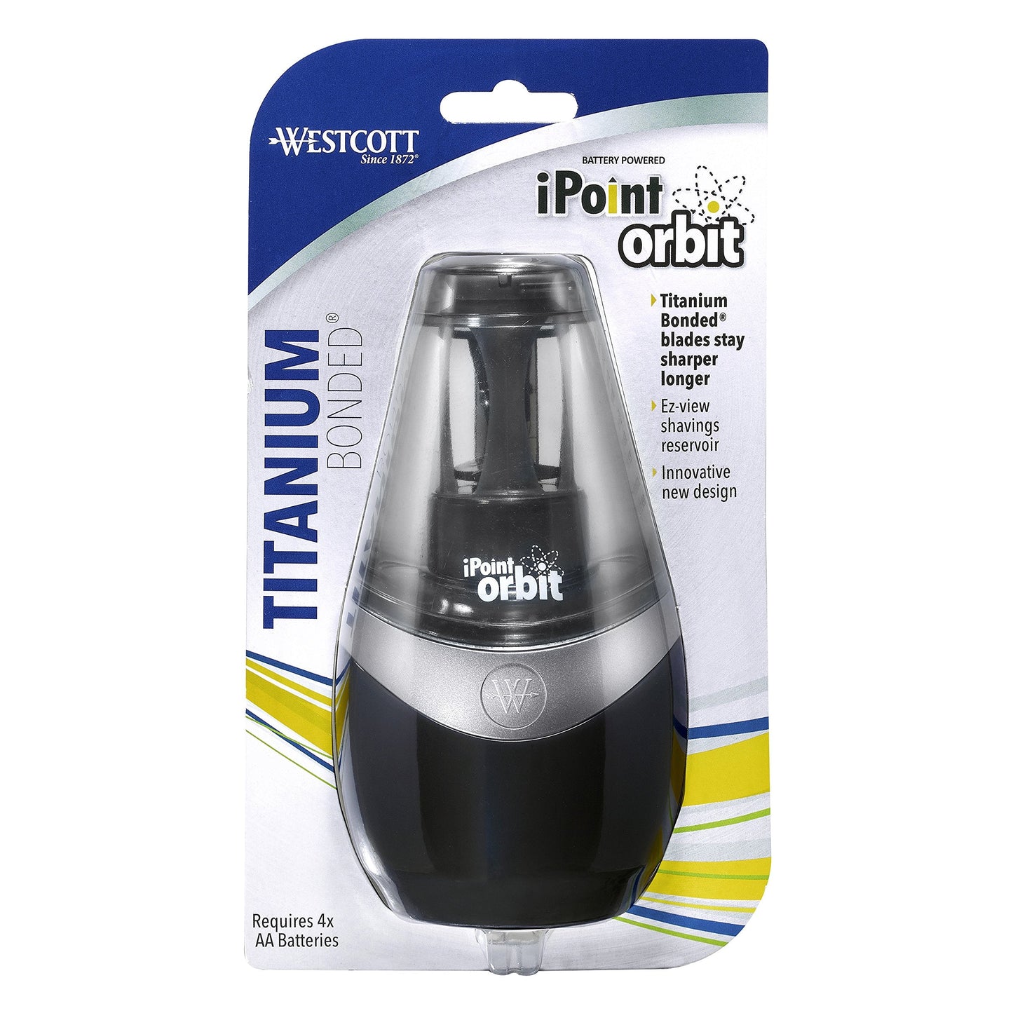 Westcott 16244 iPoint Orbit Battery-Powered Pencil Sharpener for Home and Office, Black