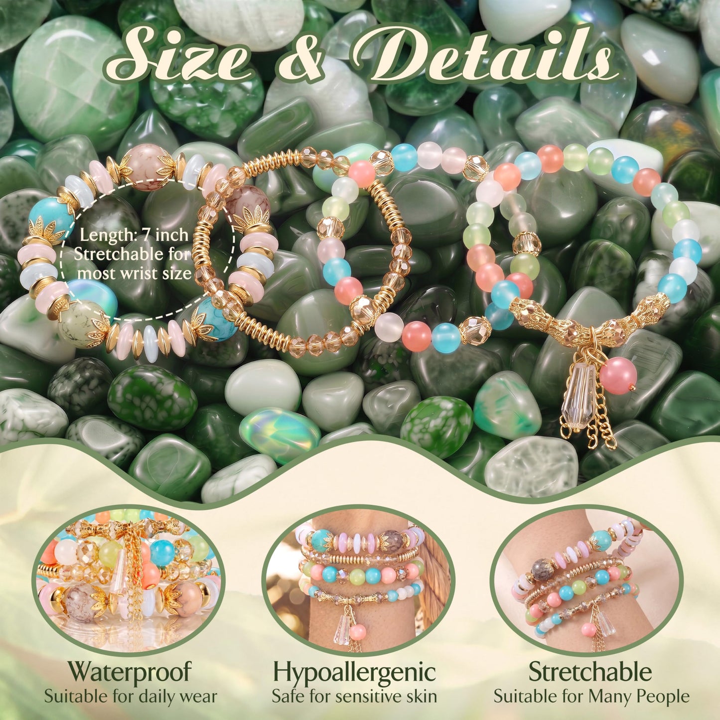 Tungary 4Pcs Beaded Bracelets for Women Bohemian Bracelet Stacks Handmade Natural Stone Stretch Bracelets Multi-Color Daily Wear Accessories Summer Beach Boho Jewelry Gift Blue Bracelet Set