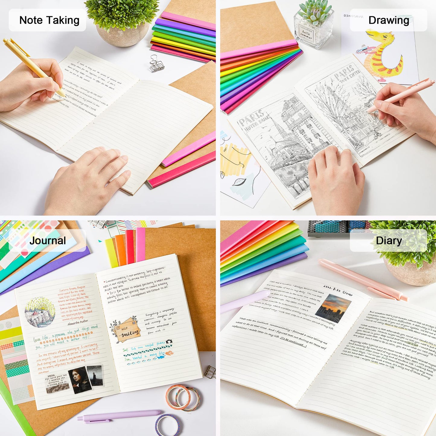 feela 80 Pack Composition Notebooks Bulk, Kraft Cover Lined Blank College Ruled Composition Travel Journals with Rainbow Spines For Women Students Business, 60 Pages, 8.3”x 5.5”, A5, 8 Colors