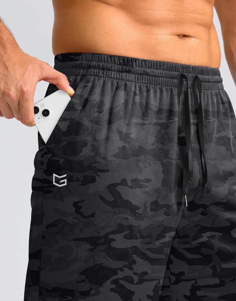 G Gradual Men's Athletic Shorts with Pockets 9" / 11" Long Basketball Shorts Lightweight Quick Dry Gym Workout Shorts for Men(Gray Camo,XXL)