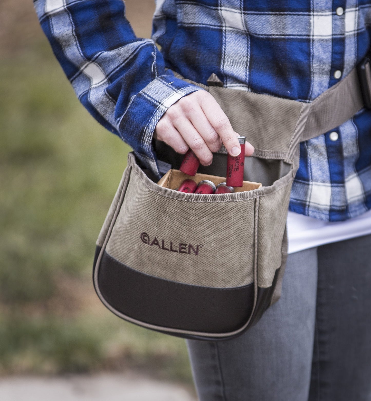 Allen Company Shotgun Shell Pouch with Belt - Clay Trap Skeet Shooting Bag, 2 Box Capacity Shell Holder for Hunting Range Practice - Tan