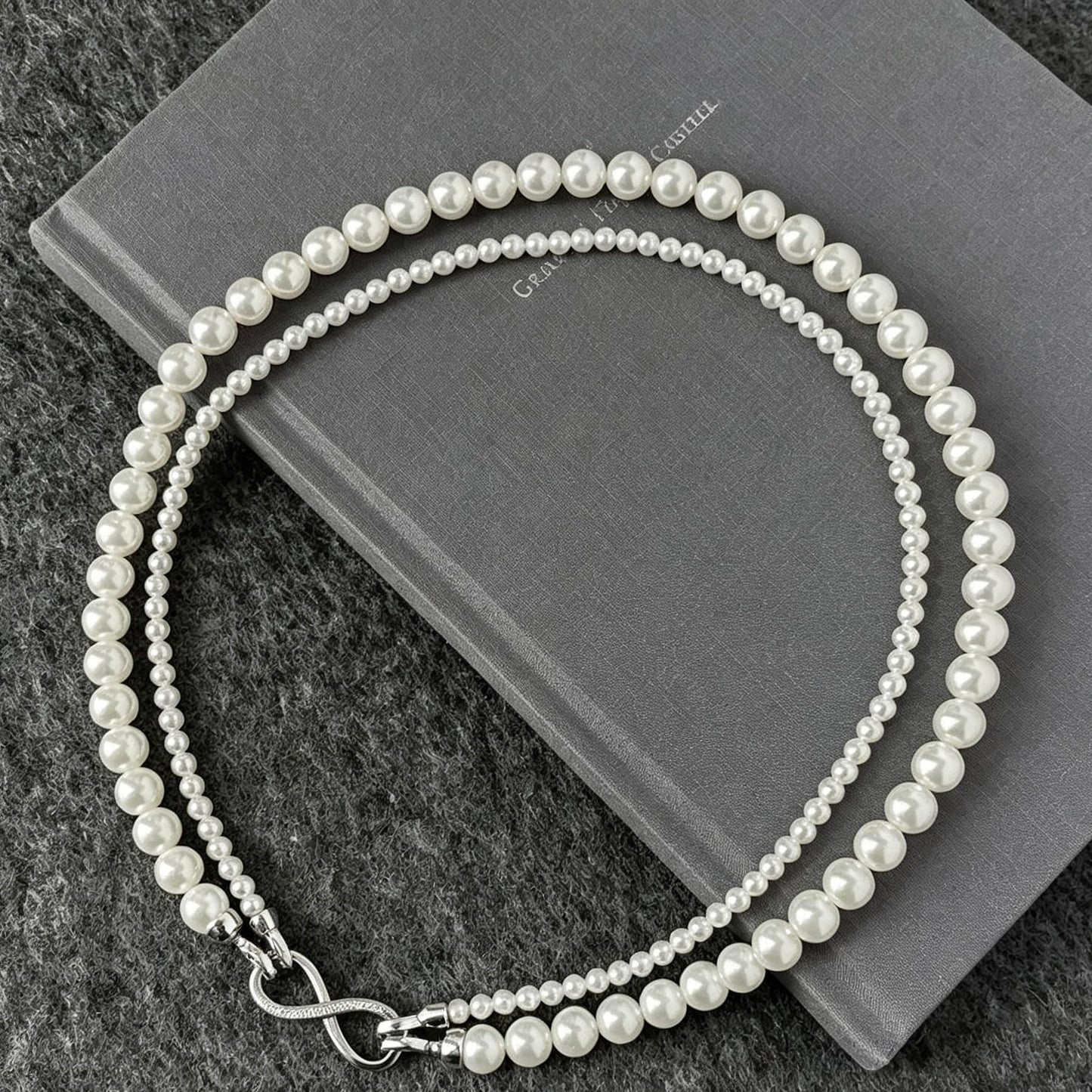 SukAmi 4-8mm White Pearl Necklace Women Layers Pearl Necklace Big Small Pearl Choker Infinity Pearl Necklaces Wedding Party Mother's Day Jewelry Gift 45cm