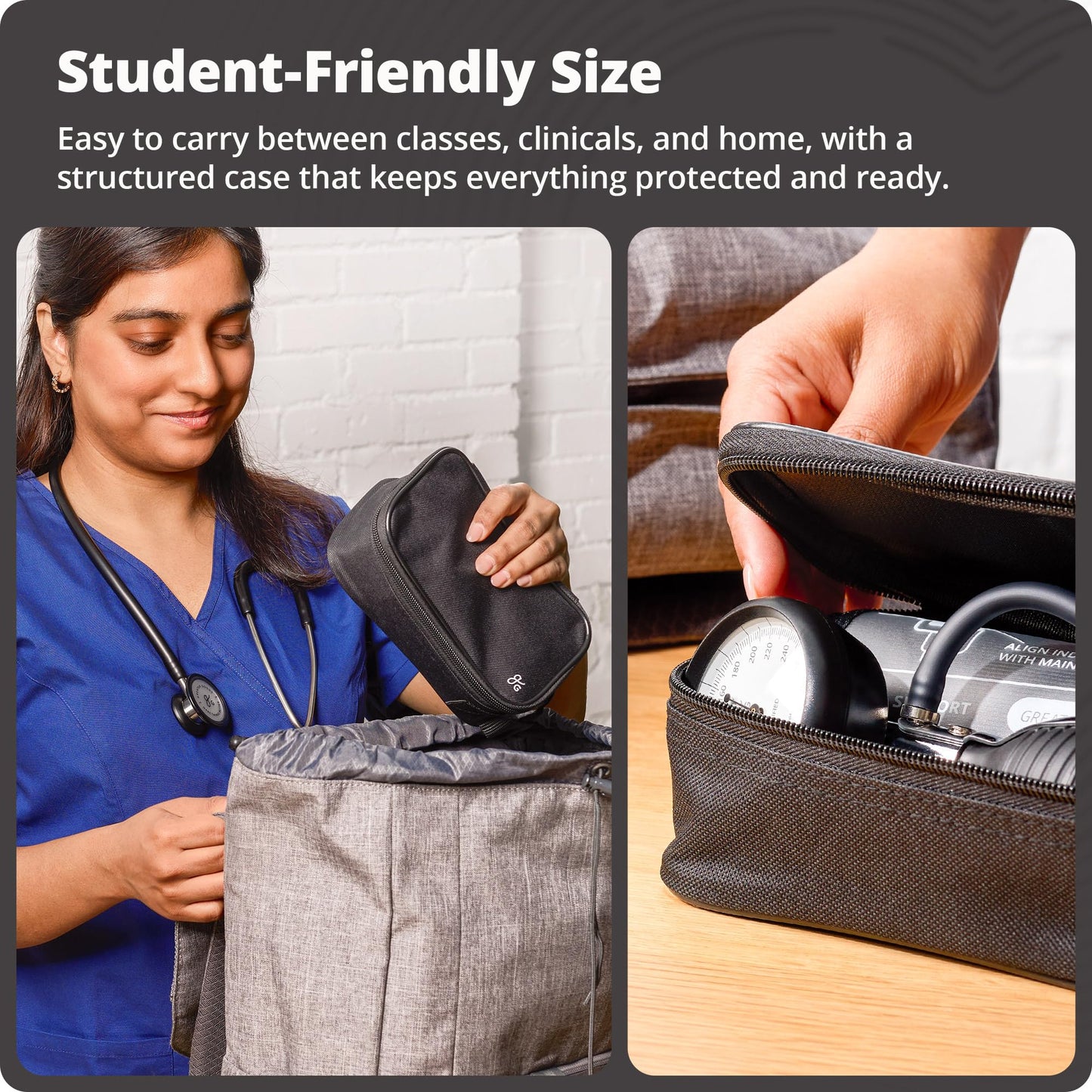 Greater Goods Sphygmomanometer – Adult Manual Blood Pressure Cuff, Wide-Range Fit (8.7”–16.5”), Latex-Free, for Nursing Students & Home Use, Portable BP Cuff with Carrying Case (Onyx Black)
