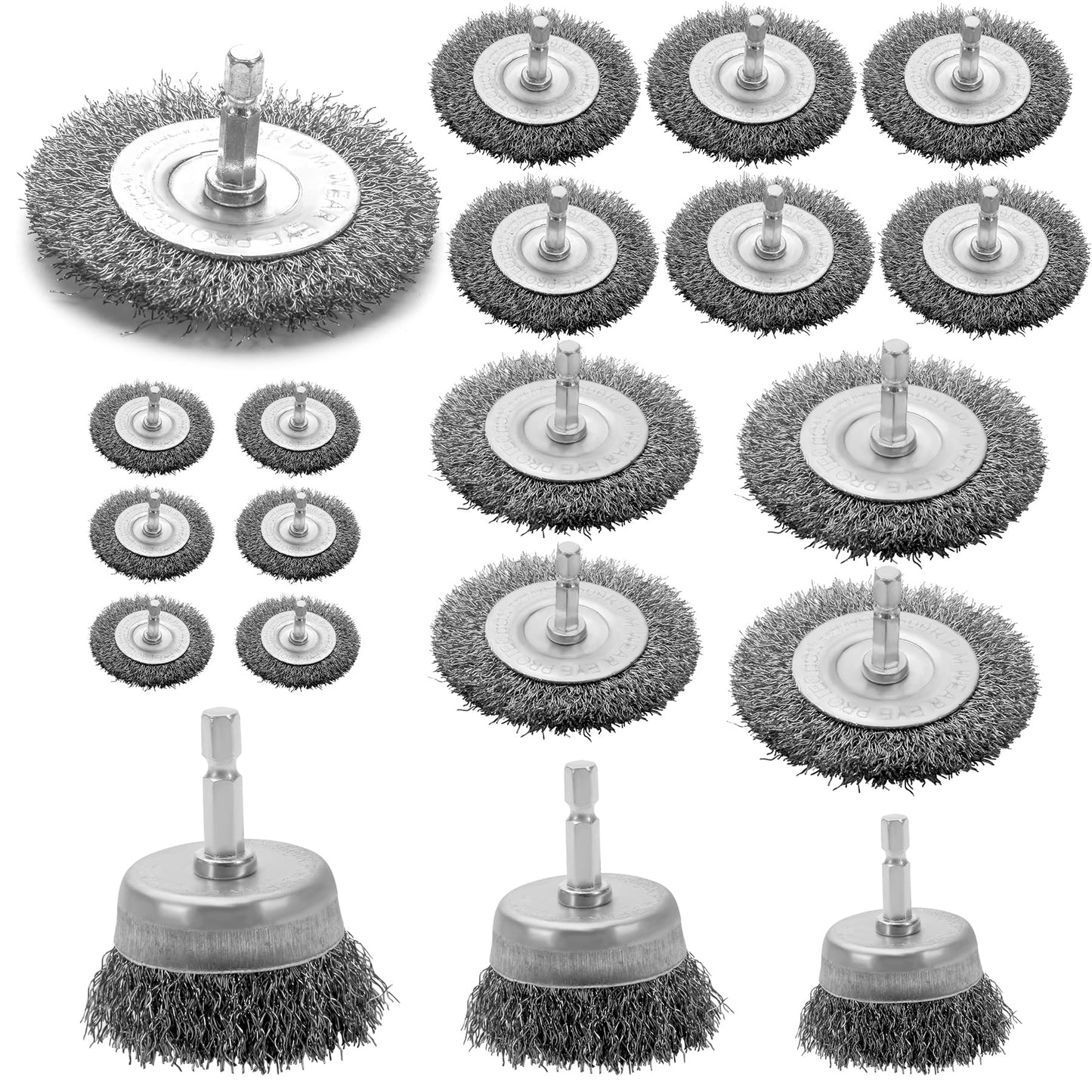 VIDICA Wire Brush Set 20 Pcs, 1/4 Inch Hex Shank Wheel for Drill, Carbon Steel Brush Set for Cleaning Rust