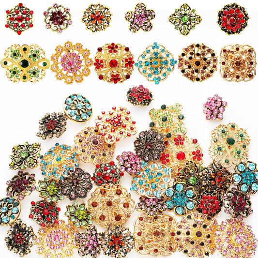 MTLEE 36 Pieces Rhinestone Brooches for Women Mixed Color Flower Brooches and Crystal Pins for Women Bulk Decorative Costume Jewelry Vintage Lapel Pins Wedding Bouquet Retro Gifts Kit Crafts